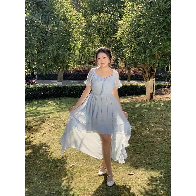 ワンピース レディース 春夏 フレンチスタイル ティーブレイク 前後差ヘム デザイン感 小花柄 妖精風 甘め リゾート 大サイズ