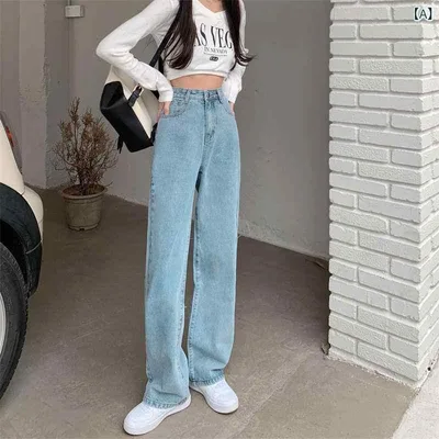 Jeans, Women's Denim Pants, Wide Pants, High Waist, Bottoms, Long Pants, Long Pants, Straight, Loose, Stretchy, Loose, Covers Your Body, Beautiful Legs, Slimming, Longer Legs, Casual, Everyday Use, Spring/Autumn