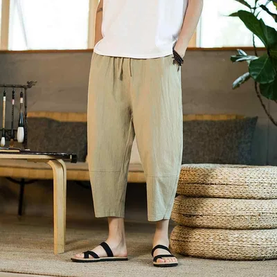 パンツ メンズ 七分丈 八分丈 綿麻 パンツ ワイドパンツ テーパードパンツ カジュアル ボトムス 普段使い 通勤用 無地 ゆったり コットンリネン 通気性 柔らかい 涼しい 春夏