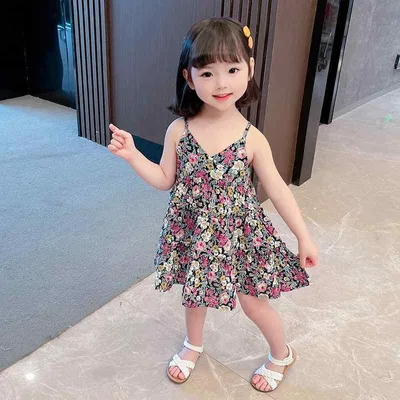 子供 ワンピース 女の子 キッズ ベビー サマードレス ノースリーブ キャミソールワンピース 花柄 リボン フリル Aライン ゆったり 薄手 涼しい お出かけ 旅行 リゾート 海 プール 夏