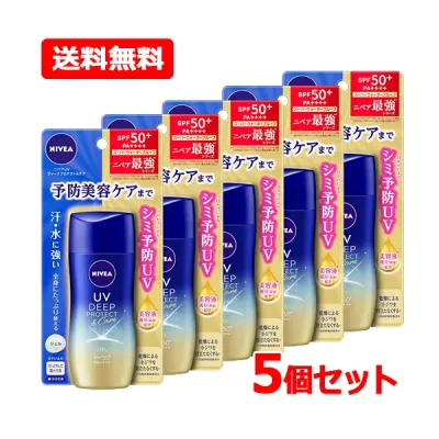 【送料無料・5個セット】 ニベア 花王 NIVEAニベアUV ディープ プロテクト&ケア ジェル 80g×5セットSPF50+/PA++++ スーパーウォータープルーフ 保湿 化粧下地 日やけ止め 予防美容ケア 全身 使える せっけんで落とせる