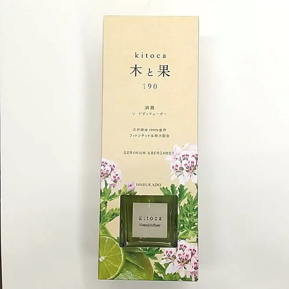 晴香堂(Harukado) kitoca 木と果 190 天然精油100%使用 リードディフューザー 190ml ゼラニウム&ベルガモット