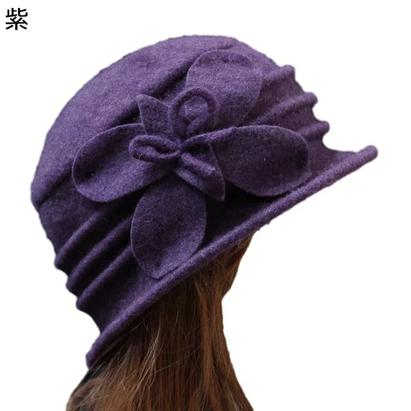 Bowler Hat, Women's Hat, Bucket Hat, Warm, Floral Decoration, Ladies, Cold Protection, Autumn/Winter, Elderly, Small Face Effect, Knit Cap, 50s-70s, Senior Women, Elderly, Elegant, Autumn/Winter Sunshade, Loose, Shopping Street