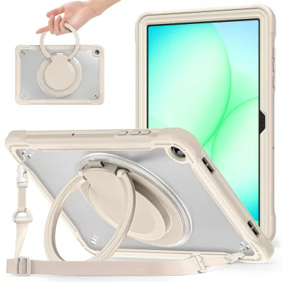 GOOVEN 2025 Galaxy Tab A11+/A11 Plus 11インチ用の ケース 肩掛けハンドル付き戸外用 360度回転式リング 横置き 縦置きスタンド機能 タブレットカバー 耐衝撃 キッズ 頑丈 ショルダーベルト,カーキ