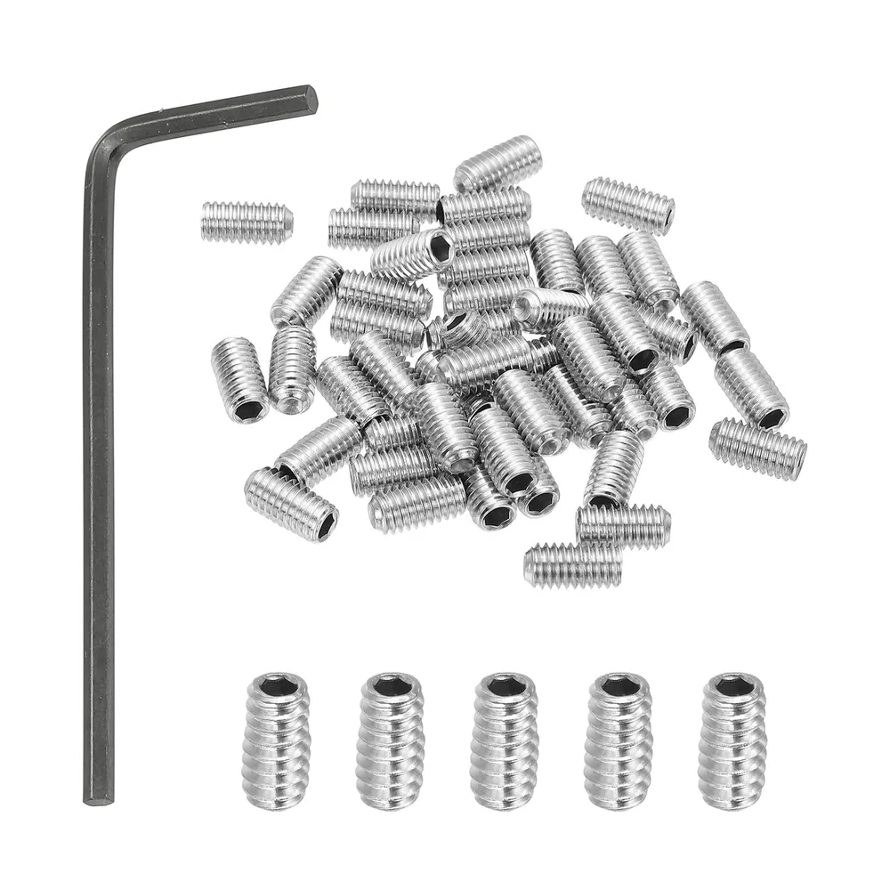 PATIKIL 10-24x3/8" 内六角ソケットセットグラブスクリュー 304ステンレス鋼製カップ点セットスクリュー50個入り(六角レンチ付き)ドアハンドルバスルーム設備用