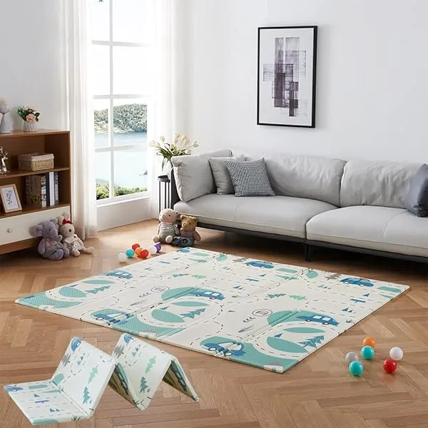 Baby mat play mat 195x177x1.5cm Double-sided pattern Baby Folding Soundproof Waterproof Safety material Playable Double-sided usable Anti-slip Dinosaur + Car