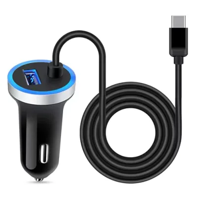 ANNIBER カーチャージャー USB Type-Cケーブル付き iphone16 シガーソケット 急速充電/2ポート/12V・24V車対応