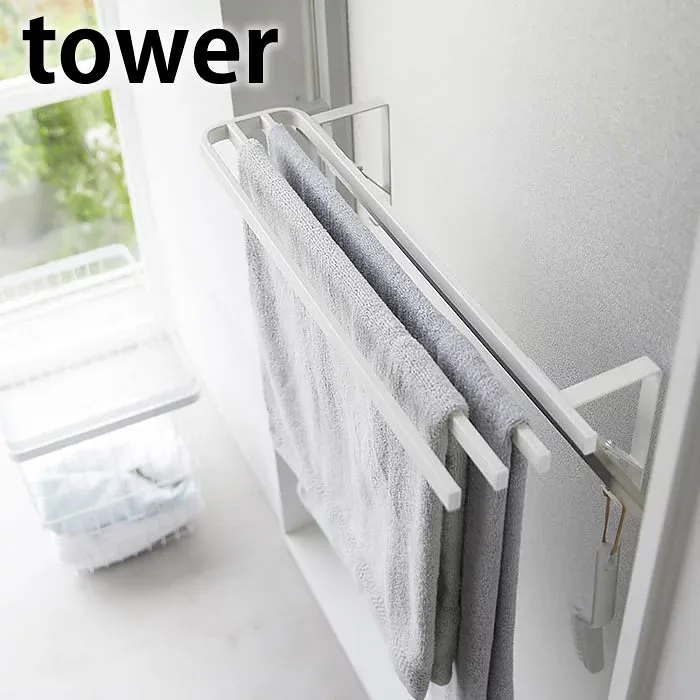 【10月25日はポイント最大10倍祭♪】タオル掛け 扉 浴室扉タオル掛け上 バスタオルハンガー タワー tower バスタオル掛け タオルバー タワーシリーズ スリム 5999 6000 おしゃれ シンプル 着替え置き 山崎実業 yamazaki ヤマジツ タオルラック 白 黒 ホワイト ブラック