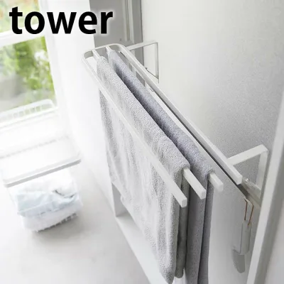 【10月25日はポイント最大10倍祭♪】タオル掛け 扉 浴室扉タオル掛け上 バスタオルハンガー タワー tower バスタオル掛け タオルバー タワーシリーズ スリム 5999 6000 おしゃれ シンプル 着替え置き 山崎実業 yamazaki ヤマジツ タオルラック 白 黒 ホワイト ブラック