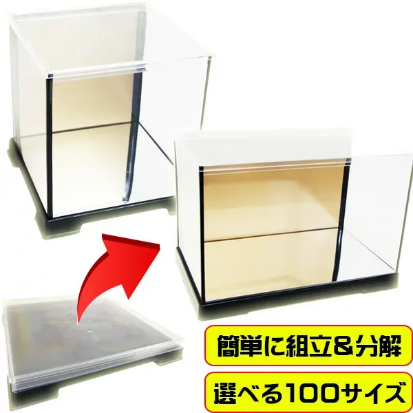 背面金張り 底面ミラー 人形ケース フィギュアケース コレクションケース 鏡 ディスプレイ 雛人形 五月人形 木目込み ブーケケース フラワー 花 展示 幅40cm×奥行40cm×高30cm フェアリーランド 選べる100サイズ 1セット ゴールド プラスチック 軽量 組み立て ボックス