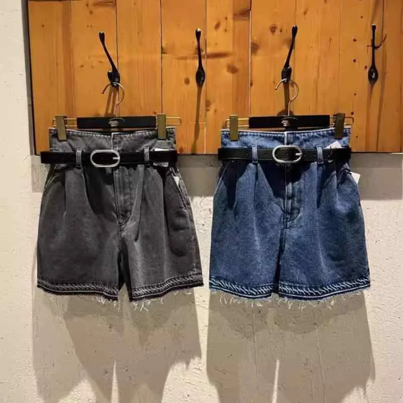 ショートパンツ レディース ハイウエスト デニム ベルト付き 春夏 ギャザー カジュアル 普段使い ストレッチ コットン混
