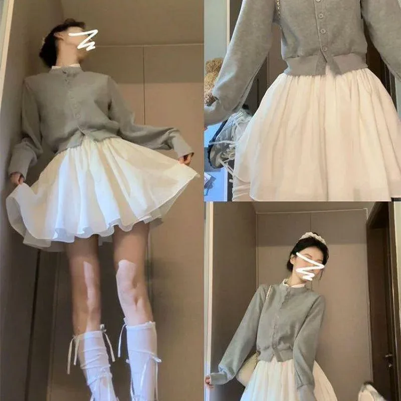 スカート 女性用 春夏 バレエ風 ホワイト レース ハイウエスト Aライン ふんわり ミニスカート 小柄対応 プリーツ チュール かわいい デイリー 軽量 通勤 普段使い