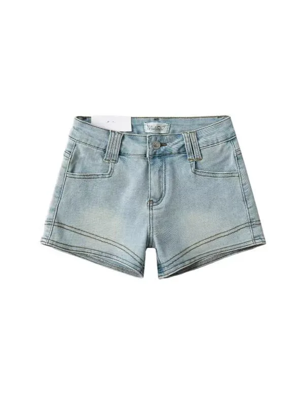 デニムショーツ 女性用 夏 レトロ ローライズ ヒップハグ ストレッチ スリムフィット 脚長効果 低身長向け ベーシック デニム素材 通勤 普段使い 軽量 吸湿速乾