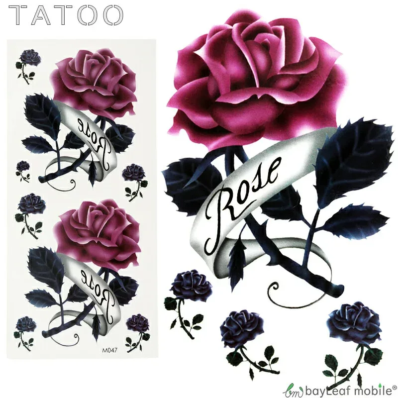 タトゥーシール タトゥー シール 3D バラ 花 防水 ボディシール ボディー ペイント ハロウィン ハローウィン TATOO 入れ墨 刺青 転写 防水 かわいい カラフル M047