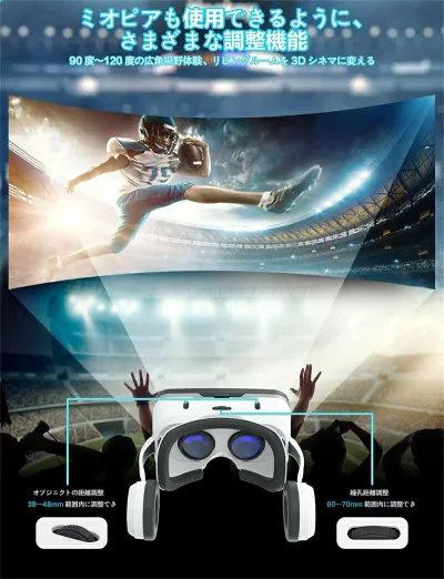 通気性 ヘッドホン付き VRヘッドマウントディスプレイ VRグラス VRメガネメガネ対応 軽量 VRヘッドセット スマホ用 非球面光学レ