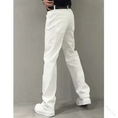 メンズ ジーンズ 白 デニム ストレート パンツ カジュアル パンツ ズボン ボ シンプル 無地 ゆったり リラックス 四季