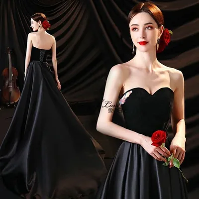 Beautiful black world wide A-line dress Concert A-line wedding dress After-party dress Long dress Concert dress Wedding Stage dress Large size Evening dress After-party Bride Western wear Formal dress Party dress A-line dress 2022 Spring