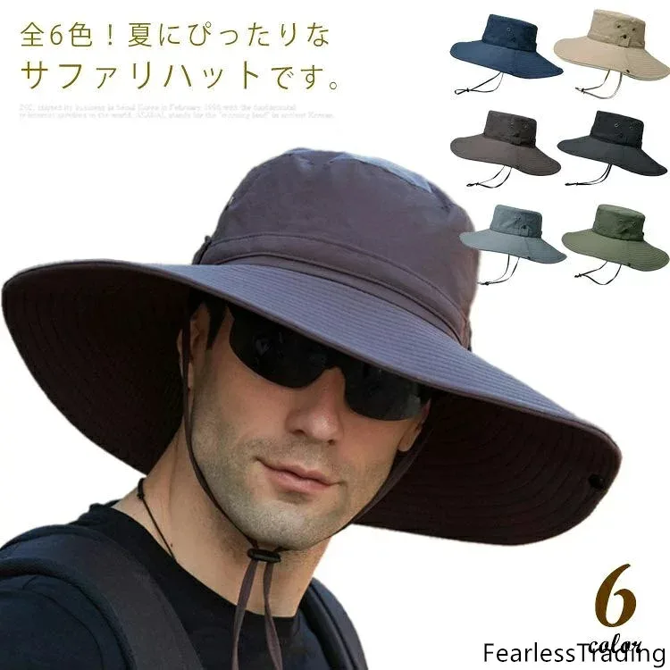 サファリハット メンズ 日除け帽子 つば広 帽子 UVカット 紫外線対策 あご紐付き 撥水性 アウトドア 旅行 登山 釣り お洒落 大きい 夏物