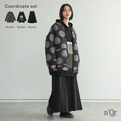 トップス プリーツスカート 立体感 秋 ドット柄 あったか レディース ボトムス ブルゾン オシャレウォーカー 【メール便不可】【999】 アウター 冬 3点コーデセット 2025 裏シャギー スカート パーカー ロング丈