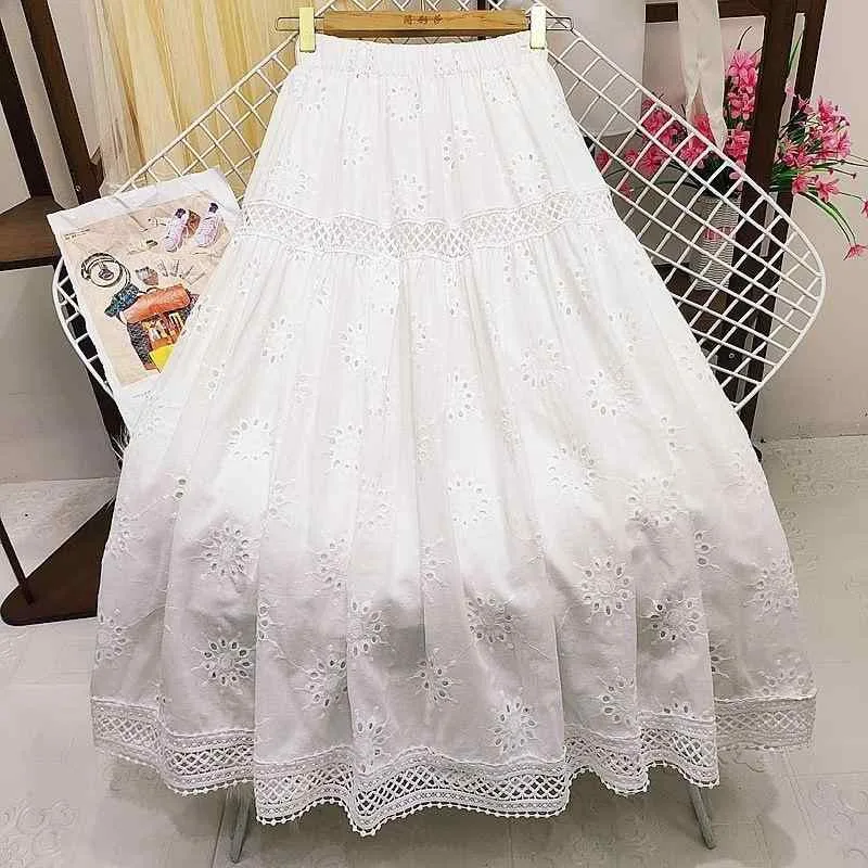 スカート レディース 春夏 ハイウエスト 刺繍 プリーツ Aライン ミドル丈 ホロー フェミニン スリム効果 軽やか 通勤 普段使い コーデ万能
