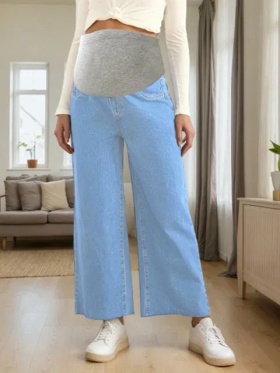 マタニティ デニムパンツ 春夏 秋冬 妊娠中 妊婦用 牛仔 ストレートパンツ ワイドレッグパンツ トワルドパンツ ゆったり 妊娠線防止 伸縮性 コットン混 ハイウエスト 妊婦ファッション 通勤 普段使い