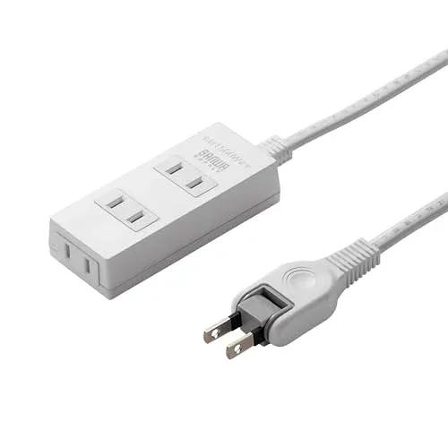サンワサプライ 電源タップ ほこり防止シャッター 火災予防 3個口・2ピン・2m 配線しやすいスイングプラグ ホワイト TAP-TSH32N2