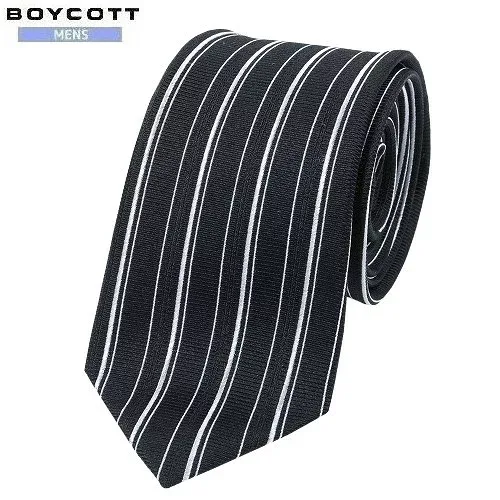 SALE大特価【BOYCOTT】ボイコット ストライプ刺繍 シルクネクタイ 就活 ギフト プレゼント ブランド おしゃれ 黒『19/7/2』090719 20.03sage【送料無料】