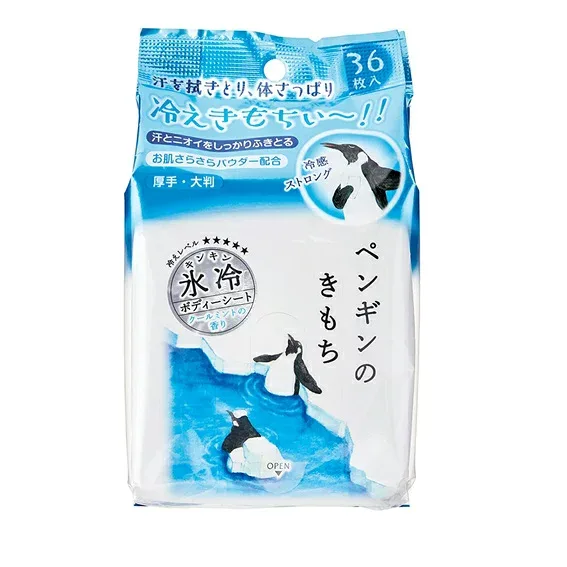 Kimochi (キモチ) 氷冷ボディーシート ペンギン 36枚 冷感ストロング クールミントの香り【厚手・大判・夏物】