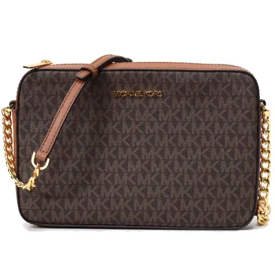 マイケルコース バッグ MICHAEL KORS コーティング レザー モノグラム 斜めがけ ショルダー クロスボディー チェーン バッグ ブラウン 35F8GTTC3B【ブランド 新品 送料無料 誕生日 記念日 お祝い プレゼント 正規 安心 保証 】