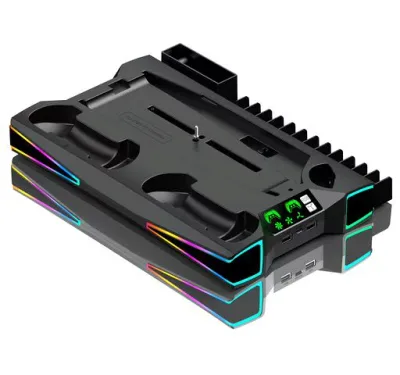 PS5 Slim Stand, 6 Color RGB Light, PS5/PS5 Silm Controller, Charging Stand, Charging 2 Devices Simultaneously, New PS5, 3-Stage Cooling, PS5 Disc-Digital, Cooling Fan, Includes Charging Indication Lamp, Storage, Multi-Function,…