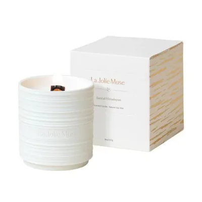 LA JOLIE MUSE アロマキャンドル サンダルウッドとパチョリの香り 木芯 天然ソイワックス 陶器缶 220g 燃焼時間50時間 女性向け ギフト