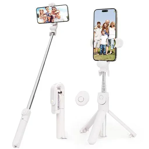 自撮り棒 スマホ 三脚 一脚兼用 bluetooth無線 360°回転 android&iPhone対応 セルカ棒 コンパクト 軽量 携帯便利 リモコン付き 旅行 写真&動画を撮る セルフィー (ホワイト)