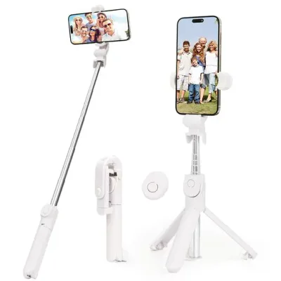 自撮り棒 スマホ 三脚 一脚兼用 bluetooth無線 360°回転 android&iPhone対応 セルカ棒 コンパクト 軽量 携帯便利 リモコン付き 旅行 写真&動画を撮る セルフィー (ホワイト)
