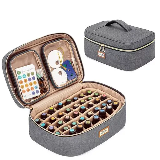 CURMIO アロマポーチ 精油ケース エッセンシャルオイル収納 40ボトル用(5-30ml) (バッグのみ) グレー