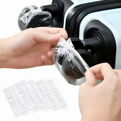 スーツケース タイヤカバー 100個入 透明 プロテクター 保管カバー ダストガード 床傷防止 転がり防止 コンパクト収納 汎用 旅行 鞄 メンテナンス 簡単装着 (100個入り)