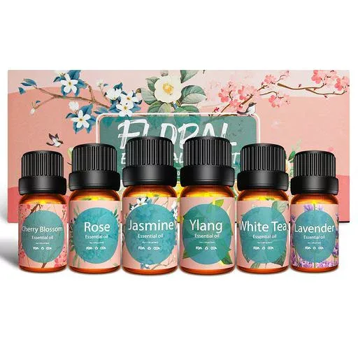 Poven アロマオイル 6本セット エッセンシャルオイル 精油 ラベンダー/ローズ/桜/ホワイトティー/イランイラン/ジャスミン 10mlx6本