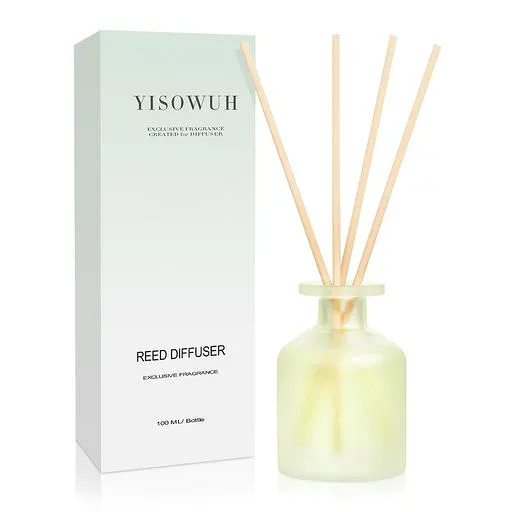 リードディフューザー ジャスミン緑茶 100ml (3.38oz) 1 個入 綿スティック 8 本付 香り持続 ホームインテリア バスルーム/ベッドルーム用