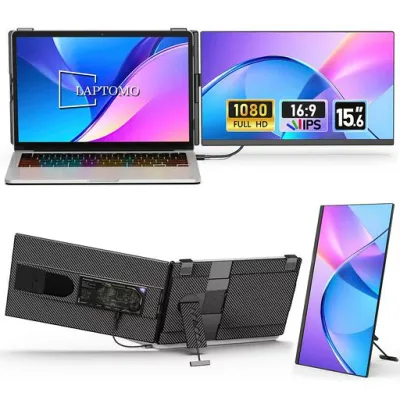 Laptomo P5 デュアルモニター 15.6インチ IPS モバイルディスプレイ FHD 1080P ノートパソコンデュアルスクリーンディスプレイ拡張、ポータブル拡張モニターに適用ノートパソコン13-17インチ USB-…