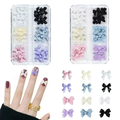 ネイルパーツ リボン 60個セット 3D立体 可愛い 蝶結び カラフル レジン用 ジェルネイル パーツ DIY ジュエリーパーツ ネイルアート ハンドメイド デコパーツ ケース付き (C)