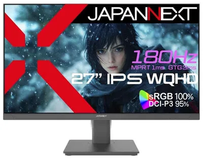 【】27インチ IPSパネル搭載 180Hz対応 WQHD(2560x1440)解像度 ゲーミングモニター JN-27i180Q HDMI DP sRGB:100% DCI-P3:95% HDR400相当 PS5:120Hz(WQHD)接続対応 1ms(