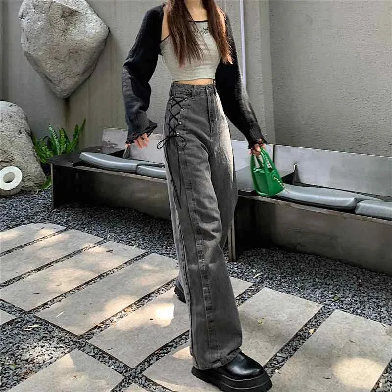 ワイドパンツ 女性用 デニム ロングパンツ ハイウエスト 綿 薄手 微弾性 直筒型 煙灰色 通勤風 気質 デザイン 気質通勤 普段使い 軽量 伸縮性 切り替え 洗い加工 ラグジュアリー カジュアル