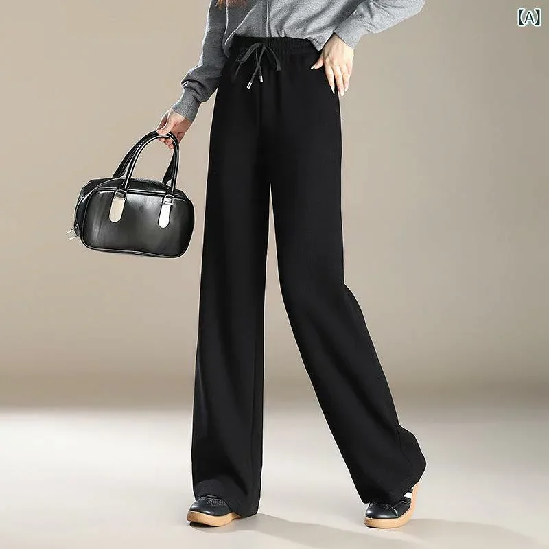 カジュアルパンツ レディース ストレートパンツ ワイドパンツ ハイウエスト ゆったり 秋冬用 楽ちんパンツ きれいめ 通勤用 普段使い 黒 ブラック M L XL XXL