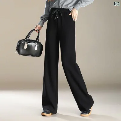 カジュアルパンツ レディース ストレートパンツ ワイドパンツ ハイウエスト ゆったり 秋冬用 楽ちんパンツ きれいめ 通勤用 普段使い 黒 ブラック M L XL XXL