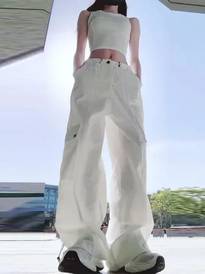 カジュアルパンツ レディース 白色 ストレートパンツ テーパードパンツ ワークパンツ ワイドパンツ 2025年 夏新作 ゆったり 美脚 細見え