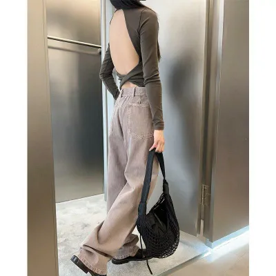 デニムパンツ ジーンズ レディース 痩せ見え 3D 立体裁断 コクーン ワイド ストレート ロング 綿100% ベルト付き ハイウエスト 普段使い 通勤 お出かけ カジュアル 春 夏 秋 紫 ボトムス おしゃれ 20代 30代