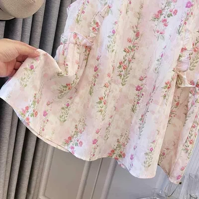 シャツ レディース ノースリーブ フレンチスリーブ 花柄 花 シフォン ブラウス 半袖 トップス 襟付き カジュアル レトロ 切り替え フェミニン 大人かわいい きれいめ 上品 涼しい 快適 薄手 体型カバー お出かけ デート 旅行 通勤 春 夏