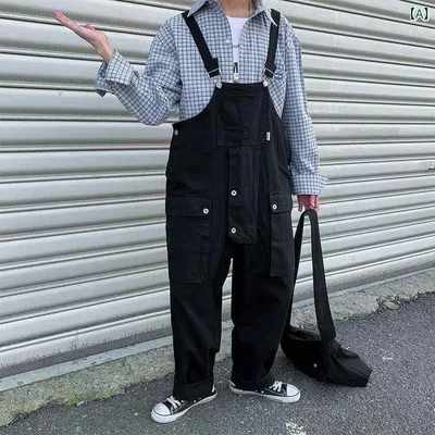 サロペット メンズ オーバーオール デニム ワイドパンツ つば広 ストレート シルエット コットン素材 ワークパンツ ストリート カジュアル 作業着 ゆったり ポケット付き 動きやすい ズボン