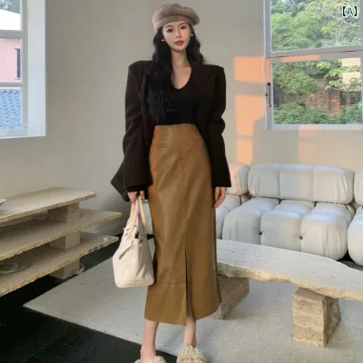 ロングスカート レディース PUレザー ハイウエスト タイトスカート Aライン ミディ丈 フェイクレザー 革スカート 美脚見え すっきり収納 脚長効果 きれいめカジュアル おしゃれ 秋冬 無地 普段着