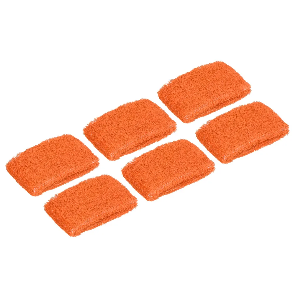 スポーツリストバンド 6本セット オレンジ 8x5cm 綿テリークロス 汗止め 吸汗速乾 通気性 伸縮性 テニス 野球 バスケットボール ゴルフ ランニング トレーニング 手首サポーター リストガー