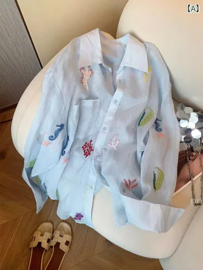 リネンシャツ レディース 刺しゅう 花柄 ブラウス 長袖 羽織り 体型カバー 上品 涼しい 日除け 紫外線対策 お出かけ 清潔感 通気性 軽い 柔らかい 落ち着いた 華やか 重ね着 春夏 秋 吸湿性 トップス 前開き 速乾 冷房対策 ミセス 透け感